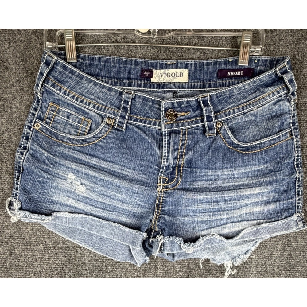 Y2K Vigold Cut-Off  Low Rise Thick Stitch Jean Shorts Cuffed Size 9/10 Stretch
